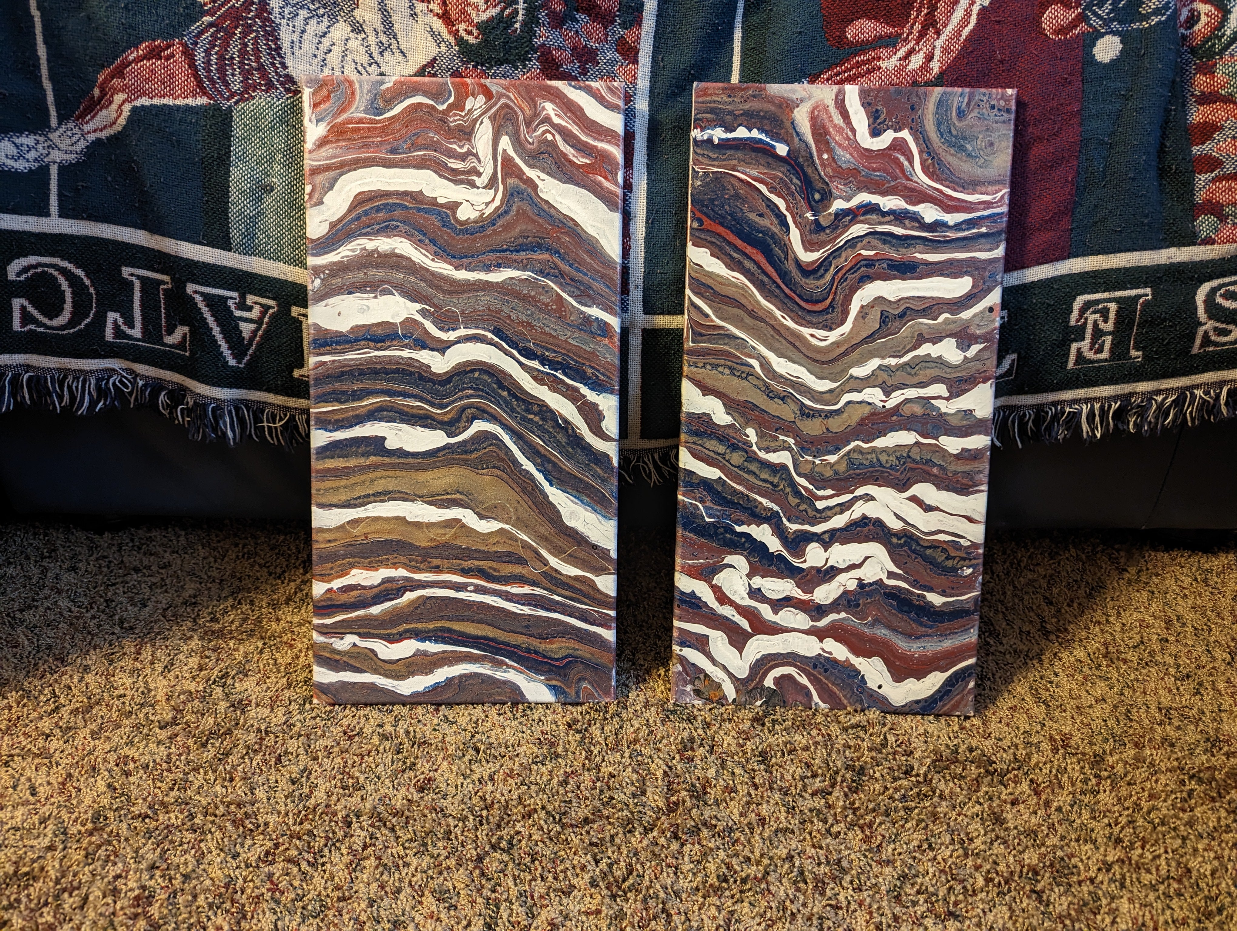 Abstract Paint Pour Painting (10x20") Two Piece Set - "Metallic Mining"